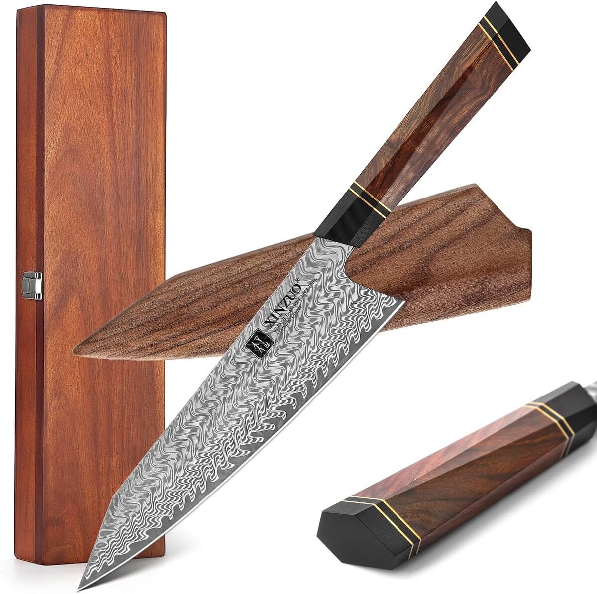 Test du couteau de chef Xinzuo en acier damas 21, 5 cm