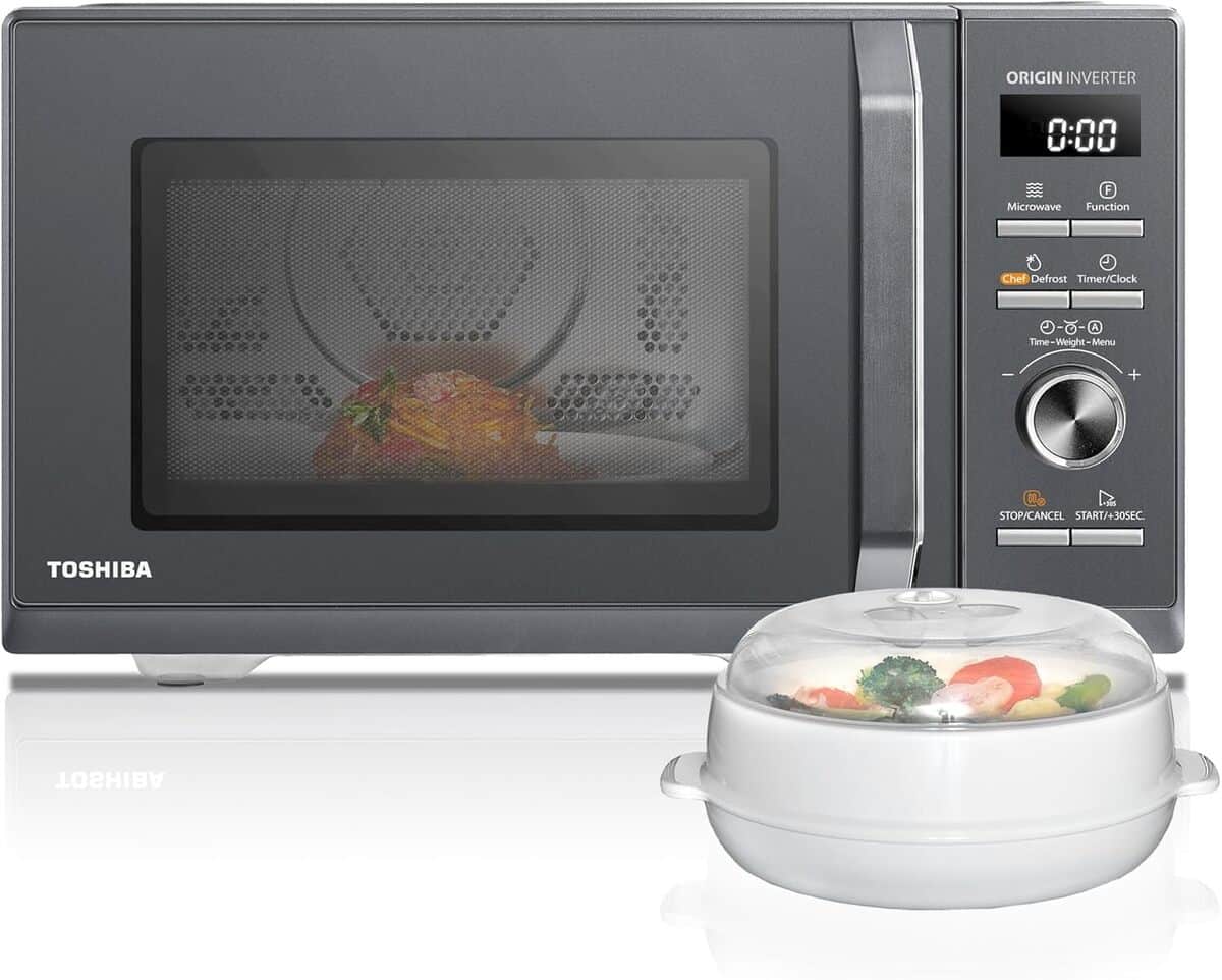 Test du four à micro-ondes Toshiba MW3-AC26PFI(MG) : un 6-en-1 performant en gris morandi