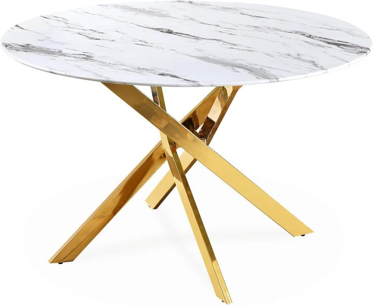 Avis sur la table ronde Holy Intense Déco en verre marbré et pieds dorés