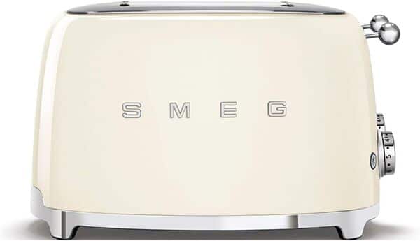 Smeg, Grille-pain 4 Tranches TSF03CREU, 4 Fentes 36 mm, 6 Niveaux de Brunissage, Fonction Chauffage, Décongélation et Bagel, Éjection Automatique du Pain, 2 Ramasse Miettes, 2000 W, Crème