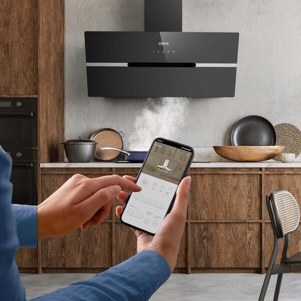 CIARRA CBCB9736F Hotte Aspirante Inclinée 90 cm 650m³/h - Classe A+++ - Filtre à Charbon Inclus - WiFi & Commande Tactile- 3 Vitesses et Fonction Boost - LED Dimmable - Noire [Classe énergétique A+++]