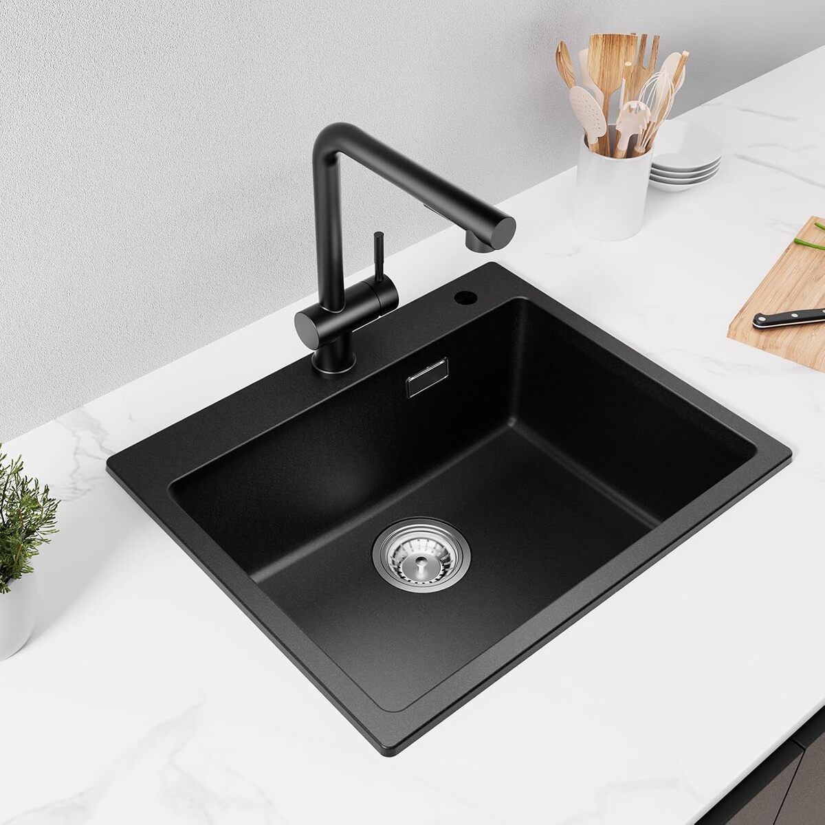 Test CECIPA : évier cuisine noir 55x45cm en granit