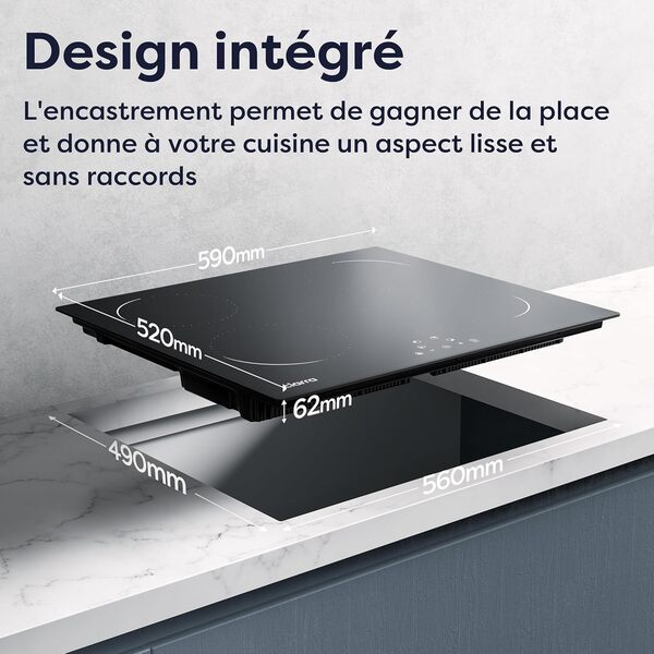 CIARRA Plaque de Cuisson à Induction - 4 Foyer 6000W - Table de Cuisson Encastrable - Commande Tactile - 9 Niveaux - CABBIH4-C