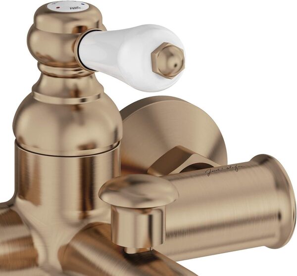 Jacob Delafon - Mitigeur bain-douche mural Louise - Mécanique - Design Rétro, poignée céramique - Économie d’eau - 21x14,80x19,50 cm - Bronze - E24363-BCN