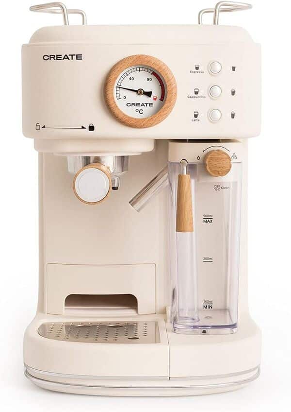 CREATE / THERA RETRO PRO/Machine à espresso semi-automatique Blanc cassé / 20 bar, bac à lait, égouttoir, deux becs verseurs, capacité 1,5l, pour café moulu, 1250W