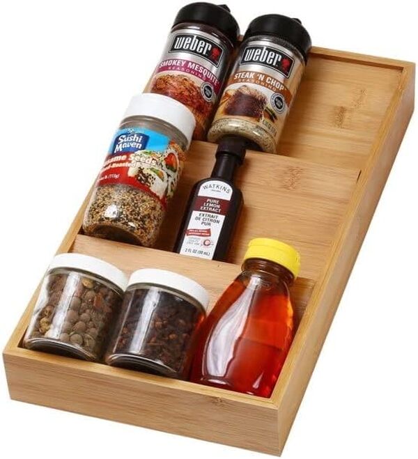 YBM HOME 316 Étagère à épices en bambou à 3 niveaux pour armoire et tiroirs de cuisine, 3 niveaux inclinés pour ail, sel, poivre, assaisonnements, pots à épices et plus encore
