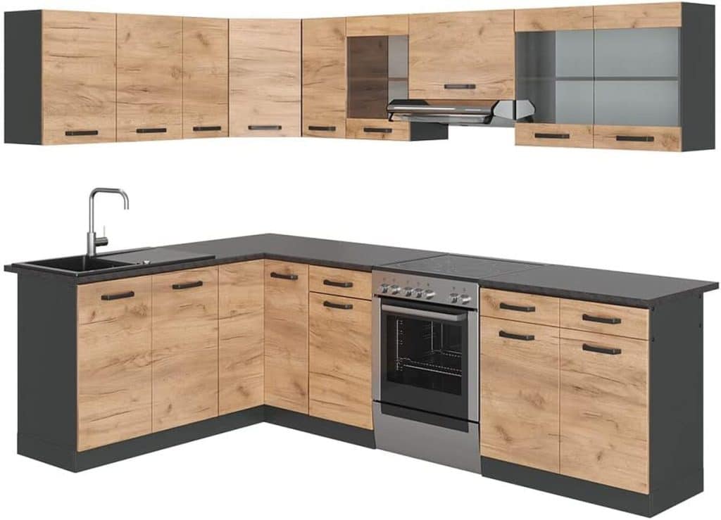 Test de la cuisine en angle Vicco Rick, chêne doré/anthracite