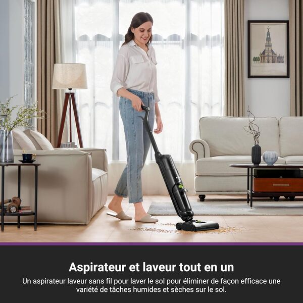 EUREKA NEW400 Aspirateur Laveur sans Fil pour Sols Durs,Aspirateur Balai sans Fil Sec et Humide,Autonettoyant,Aspirateur Laveur Eau et Poussière,Longue Autonomie,pour Les Saletés Collantes,Sols Durs