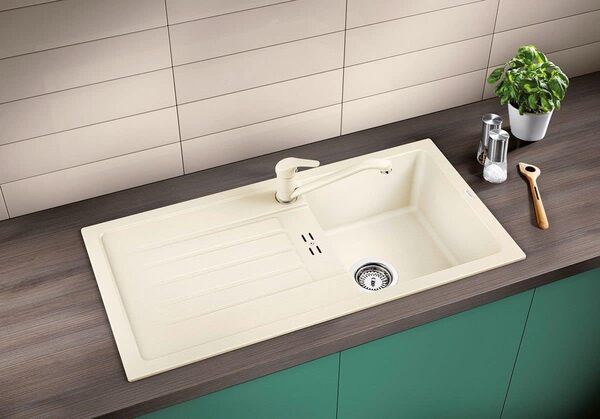 BLANCO FAVUM 45 S – Évier Moderne à Encastrer en Granit – Modèle d'Entrée de Gamme SILGRANIT pour Meubles Bas de 45 cm de Large – Blanc – 524229 [Classe énergétique A]