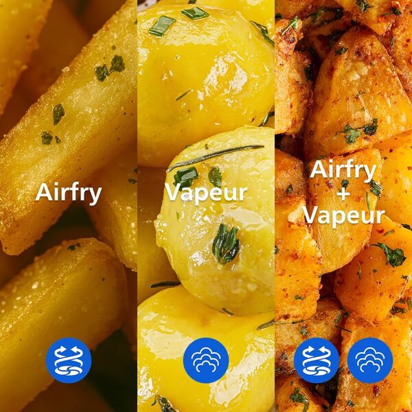 Philips Airfryer Série 5000 - Air Fryer double panier avec cuisson vapeur, 9L, RapidAir, 19 modes de cuisson, jusqu'à 90% de matières grasses en moins, AirSteam, nettoyage vapeur, HomeID (NA550/00)