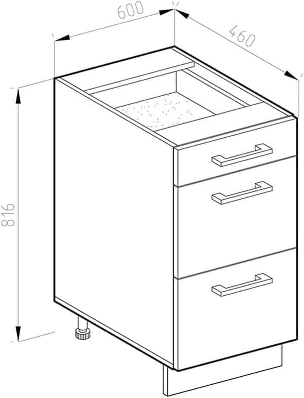 Vicco Meuble Cuisine R-Line, Blanc Haute Brillance/Blanc, 60 cm avec tiroirs, sans Plan de Travail