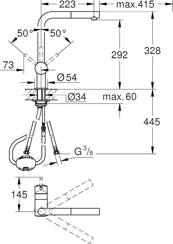 GROHE Robinet de cuisine évier Minta, Robinet avec Douchette Extractible 1 jet, Bec en forme de L, Installation et nettoyage facile, Supersteel, 32168DC0 (Import Allemagne)