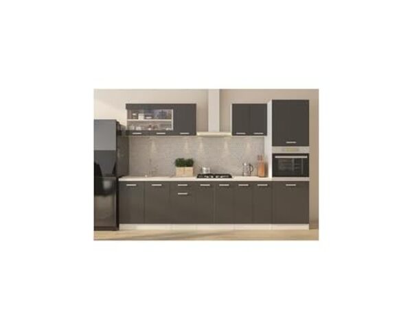 Découvrez notre test complet de la cuisine 300 cm avec colonne four et plan de travail gris mat : un incontournable pour les amateurs de design moderne et de fonctionnalité optimale